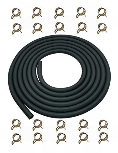 YAMAKATO 10 Feet 1/4 Inch ID Fuel Line Hose for Kawasaki Kohler Briggs & Stratton Small Gas Diesel Powersports Engines and Generators w/ 20 Clamp Rubber Black