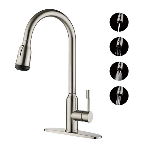Power Washing Kitchen Faucet with Pull Down Sprayer, 4 Modes, Easy Clean Sprayer, 304 Stainless Steel, Brushed Nickel