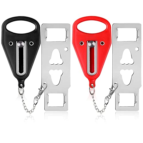 Portable Door Lock-2 Pack Home Security Extra Lock for Additional Privacy and Safety in Hotel,Apartment,and Prevent Unauthorized Entry in Traveling, AirBNB, Apartment and School (2 Pack Black&Red)