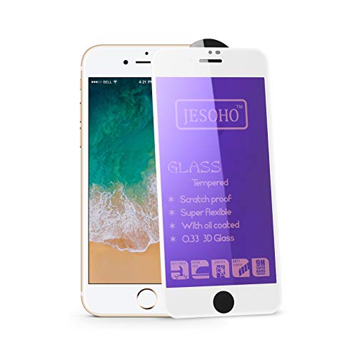JESOHO 【Eye Protection】 Anti Blue Light Screen Protector for iPhone 6/7/8/SE2 White (2Packs) 3D Full Coverage, Blue Light Filter Film, Anti-Scratches Tempered Glass (For iPhone 6/7/8/SE2, 4.7inch)