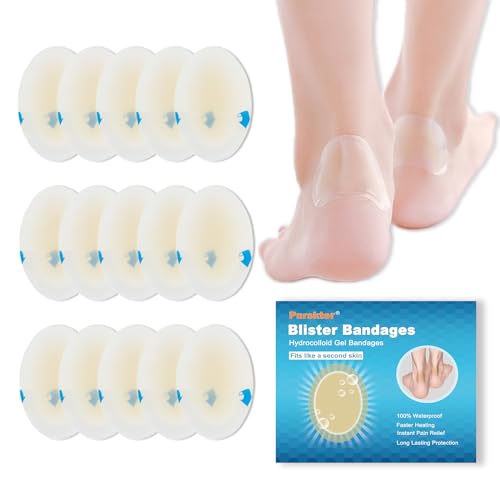 Blister Bandages, Blister Pads (15PCS) Gel Blister Cushions, Blister Pads, Hydrocolloid Seal Adhesive Bandages for Fingers, Toes, Heel Blister Prevention, Waterproof, Ultra-Thin