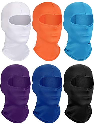 6 Pieces Ski Mask Kids Balaclava Winter Windproof Face Covering Breathable Neck Gaiter for Winter Outdoor Activities (White, Sky Blue, Orange, Dark Blue, Purple, Black, Large)