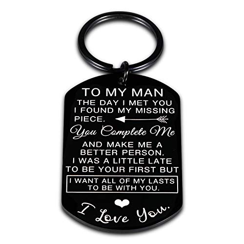 Valentines Day Gifts for Men To My Man Keychain Anniversary for Him Husband Gifts from Wife Birthday Gifts for Boyfriend Groom Fiance Engagement Wedding Present Jewelry Key Ring