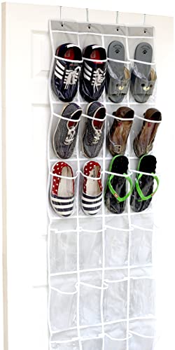 Simple Houseware 24 Pockets - Crystal Clear Over The Door Hanging Shoe Organizer, Gray (64'' x 19'')
