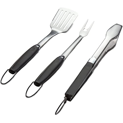 Simplistex 3 Piece Stainless Steel BBQ Grill Tool Set w/Tongs, Spatula & Fork - Accessories for Outdoor Barbecue Grills (3 Piece Set)
