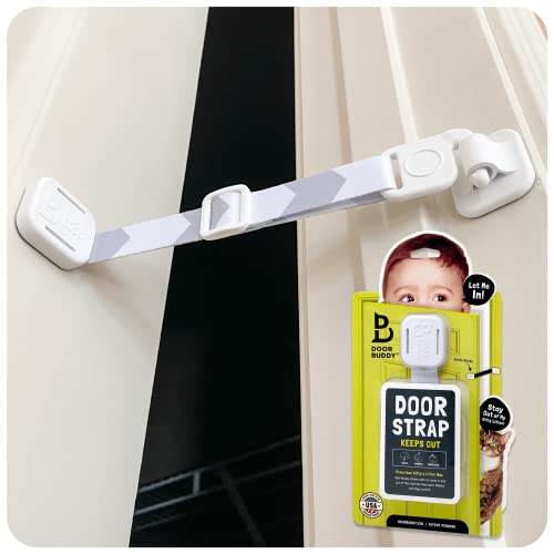 Door Buddy Baby Proof Door Latch for Cats - Grey. Adjustable Cat Door Strap Keeps Baby Out of Cat Food & Litter Box. Simple Child Door Locks for Kids Safety. Baby Gate Cat Door Interior Alternative