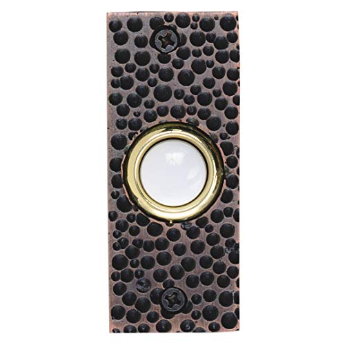 Waterwood Solid Brass Small Hammered Plate Doorbell in Oil Rubbed Bronze - Wired Illuminated Push Button - Environmentally Friendly Recycled Material