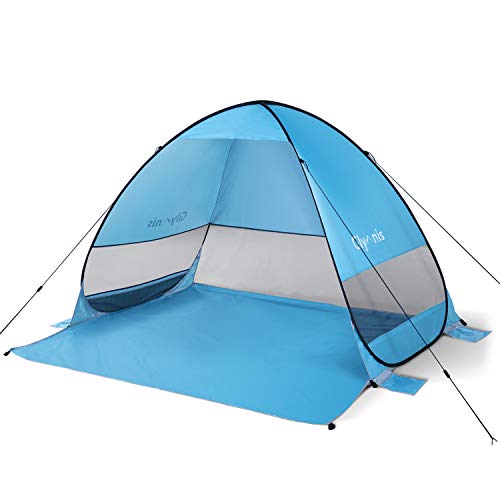 Glymnis Pop Up Beach Tent Beach Shade Sun Shelter for 3-4 Person Portable Tent with UPF 50+ for Outdoor Activities Beach Traveling Blue