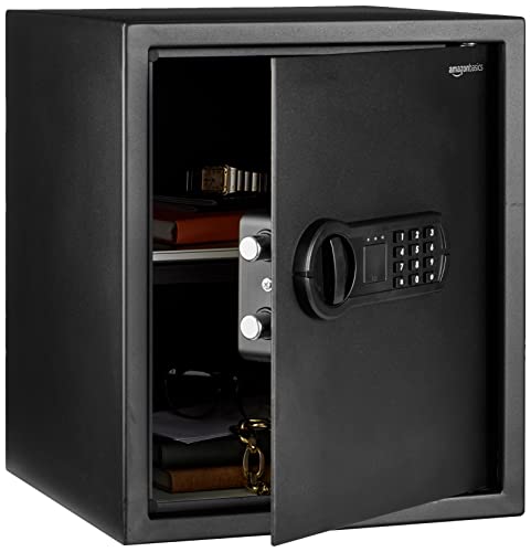 Amazon Basics Steel Home Security Safe with Programmable Keypad Lock, Secure Documents, Jewelry, Valuables, 1.52 Cubic Feet, Black, 13.8'W x 13'D x 16.5'H