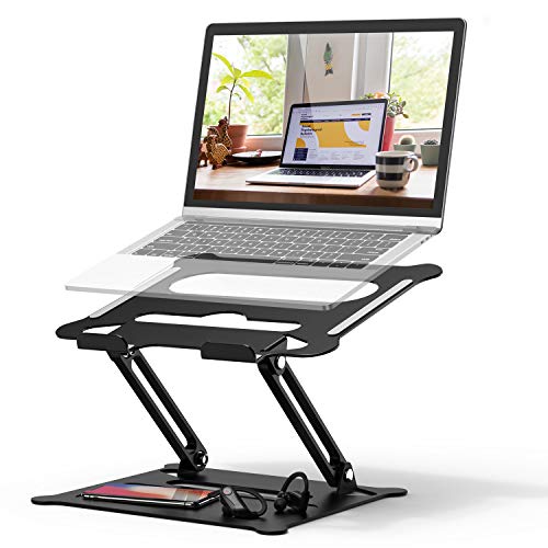 Adjustable Laptop Stand, DUCHY Ergonomic Portable Computer Stand with Heat-Vent to Elevate Laptop, 13 Lbs Heavy Duty Laptop Holder Compatible with MacBook, Air, Pro All Laptops (Black)