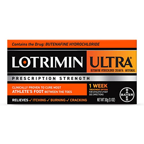 Lotrimin Ultra 1 Week Athlete's Foot Treatment - Antifungal Cream with Butenafine Hydrochloride 1% for Rapid Relief from Ringworm and Athlete's Foot, 1.1 Ounce (30 Grams) (Packaging May Vary)