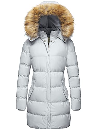 WenVen Women's Winter Mid Length Puffer Coat with Fur Removable Hood (Grey, 3XL)