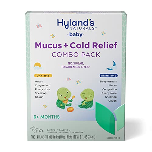 Infant And Baby Cold Medicine, Hyland's Naturals Baby Mucus + Cold Relief, Day & Night Value Pack, Decongestant And Cough Relief, 8 Fl Oz