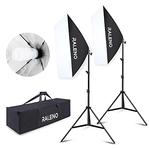 RALENO Softbox Photography Lighting Kit 20'X28' Photography Continuous Lighting System Photo Studio Equipment with 2pcs E27 Socket 5500K Bulb Photo Model Portraits Shooting Box
