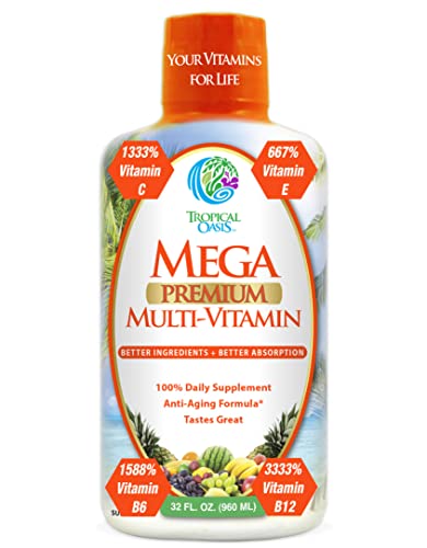 Mega Premium Liquid Multivitamin | Natural Immune Support Vitamin w/ 1333% Vitamin C, 200% D3, Zinc + 20 Vitamins, 70 Minerals, & 21 Amino Acids | Sugar Free | Orange Flavor | 98% Absorption | 32 Serv