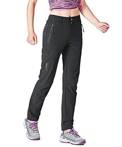 Gopune Women's Outdoor Hiking Pants Lightweight Quick Dry Water Resistant Mountain Trouser, Black, Small