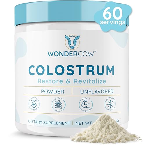 WonderCow Colostrum Powder Supplement for Gut Health, Immune Support, Muscle Recovery & Wellness | 40% IgG Highly Concentrated Pure Bovine Colostrum Superfood, Gluten Free, Unflavored, 60 Servings
