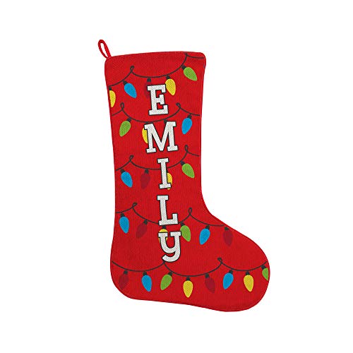 Let's Make Memories - Personalized Family Christmas Stockings - Customized with Your Name - Traditional Holiday Colors + Christmas Lights Design - 19' - Red