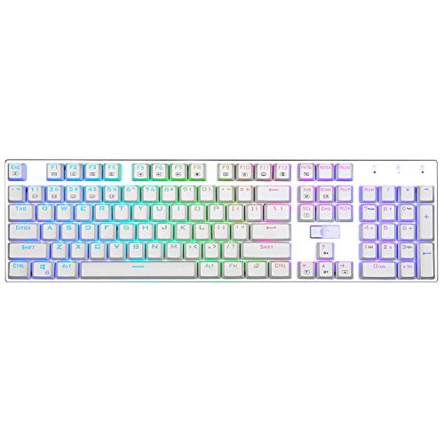 HUO JI E-Yooso Z-88 RGB Mechanical Gaming Keyboard, Programmable RGB Backlit, Blue Switches - Clicky, Wired 104 Keys Hot Swappable for Mac, PC, Silver+White