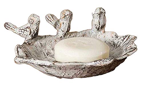 CTW 420068 Three Singing Birds Soap Dish Cast Iron, Farmhouse, Rustic, White/Rust