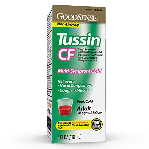 GoodSense Tussin Cough & Cold, Wild Cherry Flavor; Multi-Symptom Cold Medicine Relieves Cough, Nasal Congestion and Chest Congestion, 4 Fluid Ounces