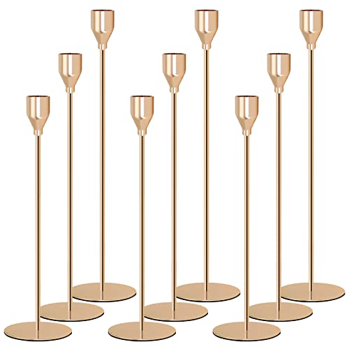 9PC Gold Candle Holders,Candle Holder,Taper Candle Holders,Candle Stick Candle Holder，Candlestick Holders,candlesticks,Gold Candlestick Holder，Gold Candle Holders for Table Centerpiece.