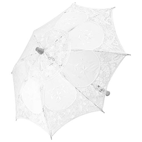 Mini Lace Umbrella, Mini Lace Umbrella, Bride Umbrella, Lace Parasol Umbrella, 12' Wedding Bridal Parasol Umbrella for Girl Party Decor Dancing Photography Prop, 1920s Party Lady Costume Decoration(White)