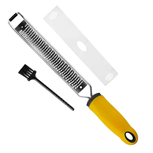 Zester Grater with Handle, Lemon Zester Cheese Grater Stainless Steel kitchen Slicer for Citrus Garlic Chocolate with Protective Cover and Brush