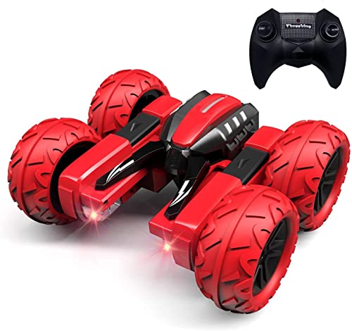 Threeking RC Stunt Cars Remote Control Car with Lights Double-Sided Driving 360-degree Flips Rotating Car Toy Gifts Presents for Boys/Girls Ages 6+ Red