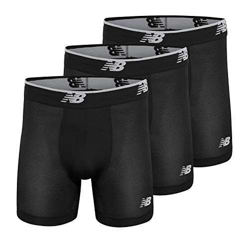 New Balance Men's Mesh 5' No Fly Boxer Brief, Athletic Compression Underwear (3-Pack) Black