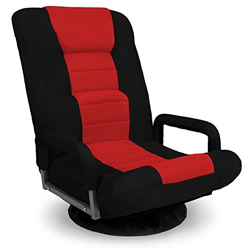 Best Choice Products Swivel Gaming Chair 360 Degree Multipurpose Floor Chair Rocker for TV, Reading, Playing Video Games w/Lumbar Support, Armrest Handles, Adjustable Foldable Backrest - Black/Red