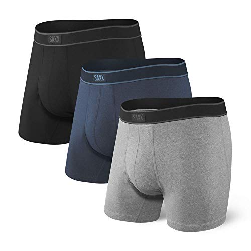 SAXX Underwear Co. Men's Underwear - Daytripper Boxer Briefs With Built-In Pouch Support - Pack Of 3,Black/Grey/Navy,X-Large