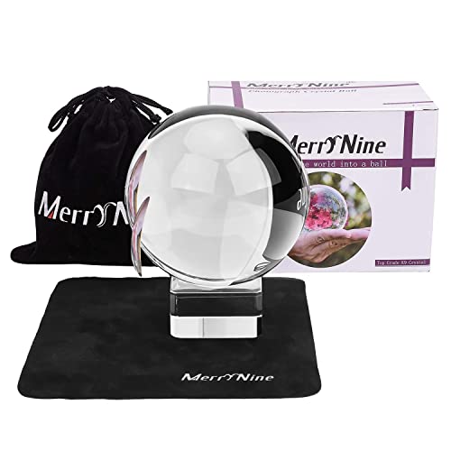 MerryNine K9 Crystal Ball, Photograph Crystal Ball with Stand and Pouch, K9 Crystal Sunshine Catchers Ball with Microfiber Pouch, Decorative and Photography Accessory (80mm/3.15' Set, K9 Clear)