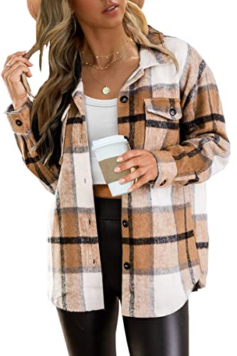 AUTOMET Womens Casual Plaid Shacket Button Down Long Sleeve Shirt Fall Jacket Shackets Shirts Fashion 2022 Top Sweater Blouse