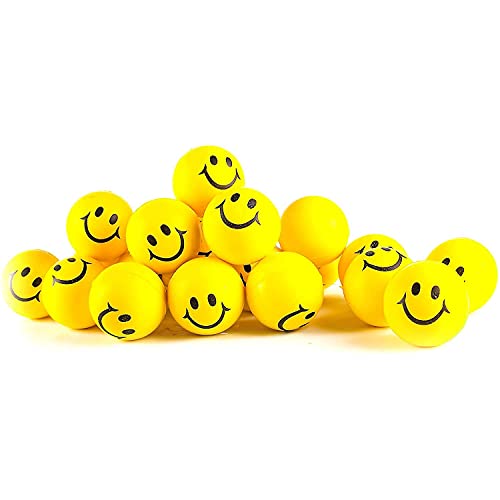 Stress Balls for Kids and Adults - Ideal Bulk Pack of 24 2' Stress Smile Balls - Neon Yellow Funny Face Kids Stress Ball - Squishy Balls to Support in Anxiety, Autism, PTSD