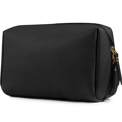 Large Vegan Leather Makeup Bag Zipper Pouch Travel Cosmetic Organizer for Women (Large, Black)