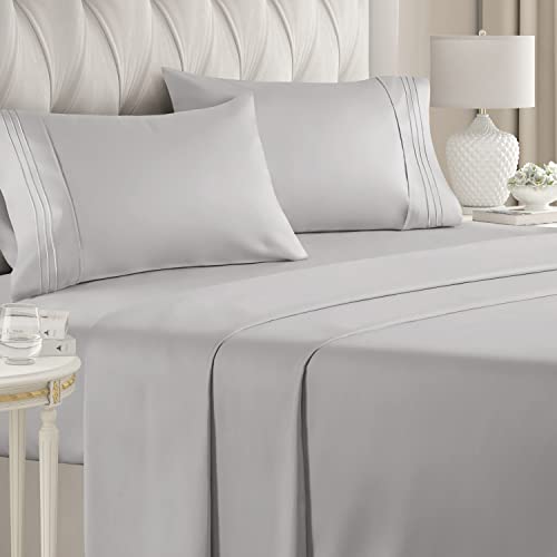 King Size Sheet Set - Breathable & Cooling - Hotel Luxury Bed Sheets - Extra Soft - Deep Pockets - Easy Fit - 4 Piece Set - Wrinkle Free - Comfy – Light Grey - Fitted Sheets