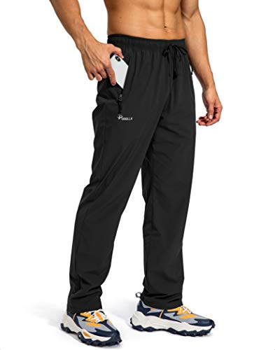 Pudolla Men's Workout Athletic Pants Elastic Waist Jogging Running Pants for Men with Zipper Pockets（Black Large）