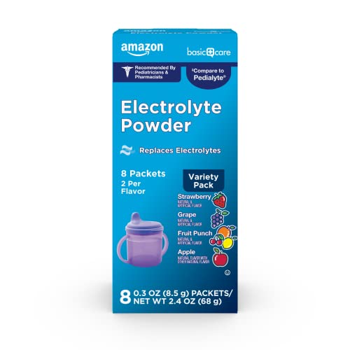Amazon Basic Care Electrolyte Powder Variety Pack, Apple, Fruit Punch, Grape, Strawberry, 8 Count