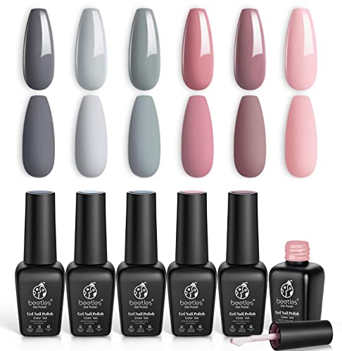 Beetles Bridesmaid Beauty Classic Gel Nail Polish Set - Nude Gray Pink 6 Colors Wedding Popular Nail Art Design Soak Off LED Lamp Manicure Kit Gifts