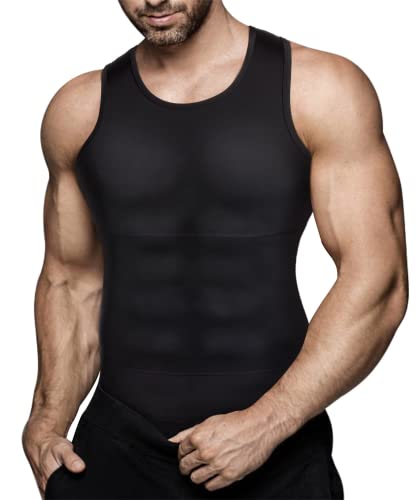 Mens Compression Shirt Slimming Body Shaper Vest Workout Tank Tops Abs Abdomen Undershirts(Black, XL)
