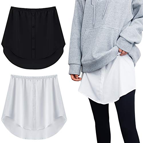 2 Pieces Adjustable Layering Fake Top Lower Sweep Shirt Extender Half-Length Mini Skirt Hemline for Women (Black and White,Large)