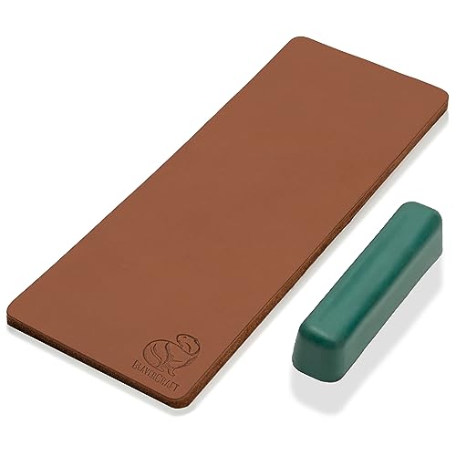 BeaverCraft Stropping Leather Strop Kit for Sharpening Knife Strop LS2P1 - Leather Honing Strop 3 x 8 IN - Knives Sharpening with Stropping Set Polishing Compound - Double Sided