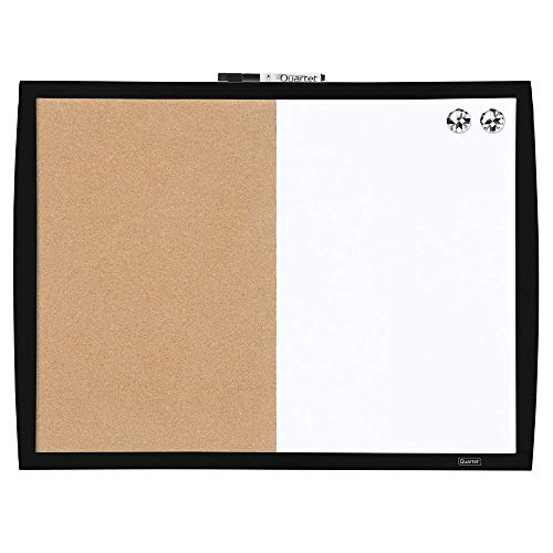 Quartet Combination Magnetic Whiteboard & Corkboard, 17' x 23', Combo Dry Erase White Board & Cork Board, Curved Frame, Message Board, Black Frame (41723-BK)