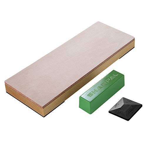 SHARPAL 204N Leather Strop (Genuine Cowhide) 8' x 3' Kit with 2 Oz. Polishing Compound & Angle Guide, Knife Stropping Block for Sharpening & Honing Knives, Straight Razor, Woodcarving Chisels