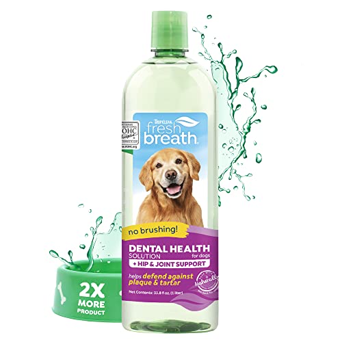 TropiClean Fresh Breath Plus Glucosamine for Hips & Joints | Dog Oral Care Water Additive | Dog Breath Freshener Additive for Dental Health | VOHC Certified | Made in the USA | 33.8 oz
