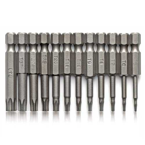 VESTTIO Torx Security Screwdriver Bit Set T5-T40 12PCS 1/4 Inch Hex Shank 2 Inch/50 mm Length S2 Steel Tamper Proof Star 6 Point with Magnetic for Power Screwdriver Drill Impact Driver