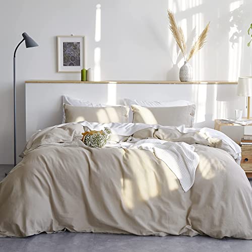 BEDSURE Linen Duvet Cover Queen Linen Cotton Blend Duvet Cover Set - 3 Pieces Comforter Cover Set (90 x 90 inchs,No Comforter Included)