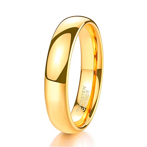 TRUMIUM 4mm Tungsten Wedding Band Ring for Men Women Gold Plated Domed High Polished Comfort Fit 10.5