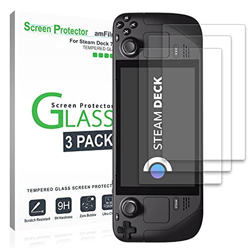 [3 Pack] amFilm Screen Protector Compatible with Steam Deck, Tempered Glass Screen Protector Designed for Steam Deck (7inch) 2021 & 2022 64 GB/ 256 GB NVMe/ 512 GB NVMe Model